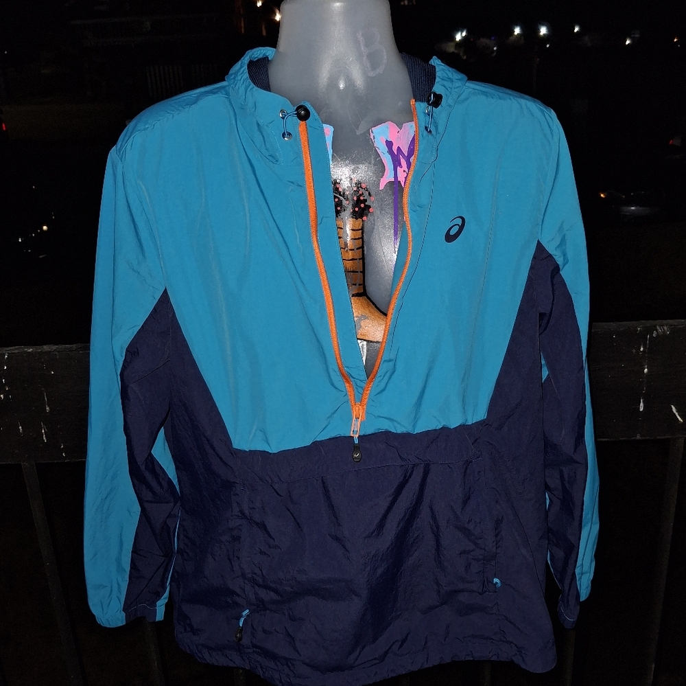 ASICS Quarter Zip  Color Block Windbreaker Pullover Jacket Size Large - Picture 2 of 4